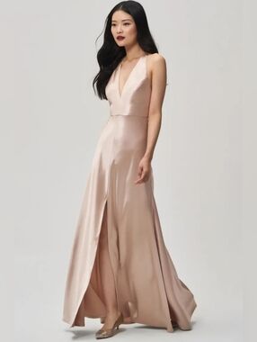 Jenny Yoo Corinne Halter Maxi Dress Bias Cut Petal Pink Size 6 Formal Bridesmaid